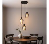 Lampe Pendentif Lumière Lampe Salle à Manger Verre Fumée Noir 3x E27 Salon