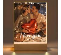 Lampe Personnalisée avec Photo, Cadeau Personnalisé Couple, Cadeau Personnalisé pour Femme Homme Copain et Copine de St-Valentin Anniversaire, Cadeaux Lumineux Noel Original,Cadre Photo Personnalisé