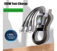 Lampe Pilote Transparente 3 En 1, Câble De Charge Super Rapide, Snapuniversal Avec Usb De Type C, Micro Pour Samsung Huawei Xiaomi Iphone, 100w.Black.1.2m