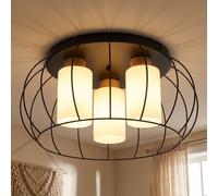 Plafonnier LED Plafonnier salle à manger bois noir chêne verre D 50 cm