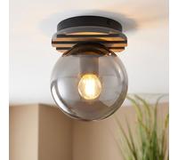 Plafonnier LED verre fumé Plafonnier salle à manger boule chambre, métal verre MDF, 1x 6,5W 806LM blanc chaud, DxH 15x20 cm
