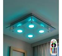 Lampe Plafond LED Chrom Clair RGB Dimmable 4x GU10 Avec Télécommande Verre
