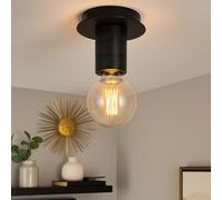 Lampe de plafond Plafonnier 1 flamme Salon noir, métal alu, 1x douille E27, DxH 15x11 cm