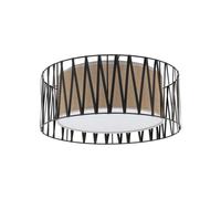 Lampe Plafonnier Tissu Acier Noir E27 4-Flammes Nature B:50 Cm Plafonnier