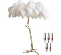 Lampe Plume d'Autruche, Lampadaires pour Salon avec Ampoule LED 3 Températures de Couleur, Lampadaire avec Interrupteur à Pied, Corps de Lampe Doré, pour Salon, Chambre à Coucher, Bureau