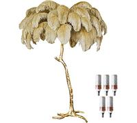 Lampe Plume d'Autruche, Lampadaires pour Salon avec Ampoule LED 3 Températures de Couleur, Lampadaire avec Interrupteur à Pied, Corps de Lampe Doré, pour Salon, Chambre à Coucher, Bureau