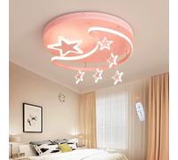 Lampe pour Enfants Moderne LED Dimmable Plafonnier Star Moon Suspension Plafonnier Filles Garçons Chambre Bébé Chambre Enfants Salon Lustre, Pink, 52cm