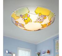 Lampe pour enfants, plafonnier, plafonnier, lampe de chambre d'enfant avec animaux, motif chats, verre, 2x E27, DxH 30 x 6,5 cm
