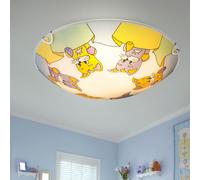 Plafonnier pour enfant, luminaire pour chambre d'enfant, motif animaux, chat, verre, 2 ampoules E27, DxH 30 x 6,5 cm