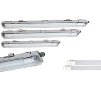 Lampe pour locaux humides IP65, lampe à vasque à 1 flamme, 1x 18W tube LED 120cm T8 1750lm blanc froid (6500K), plastique, gris, 127,6 x 6.8 x 5.8 cm, pour garage, cave, atelier, applications extérieu
