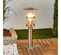 Lampe pour socle Lindby « Noemi », grise, en acier inoxydable, 50 cm, IP44, gris, Inox, Moderne, Luminaire extérieur