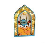 Lampe Ramadan Mubarak avec détails sculptés à la main et éclairage chaud, texture en bois naturel pour une décoration authentique (C)