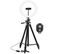 lampe ronde avec anneau lumineux, trépied et déclencheur (noir)