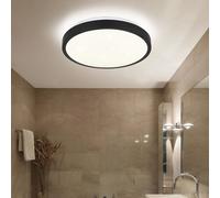 Plafonnier noir lampe de chambre moderne, plafonnier LED détecteur de mouvement IP44, métal acrylique opale, 18W 980lm 4000K blanc neutre, D 30 cm