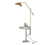 Lampe Salon Table de Chevet LED Ronde Intelligente avec Lampe et Station de Recharge sans Fil, Table de Chevet Moderne avec tiroirs en Bois, Petite Table de lit for Chambre/Lecture Lampadaire(Gold)