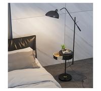 Lampe Salon Table de Chevet LED Ronde Intelligente avec Lampe et Station de Recharge sans Fil, Table de Chevet Moderne avec tiroirs en Bois, Petite Table de lit for Chambre/Lecture Lampadaire(Noir)