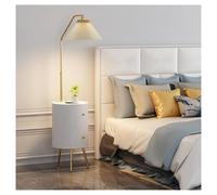 Lampe Salon Table de Chevet Ronde Intelligente avec Lampe et Station de Recharge sans Fil, Ampoule LED 3 Couleurs, Table de Chevet Moderne avec 2 tiroirs en Bois Lampadaire(Blanc)