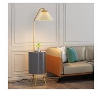 Lampe Salon Table de Chevet Ronde Intelligente avec Lampe et Station de Recharge sans Fil, Ampoule LED 3 Couleurs, Table de Chevet Moderne avec 2 tiroirs en Bois Lampadaire(Grigio)