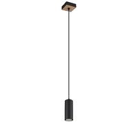 Lampe scandinave Lampe à suspendre Lampes à suspendre Salon Moderne Suspension à une flamme, métal noir MDF aspect bois, 1x douille GU10, LxlxH 9x9x120 cm