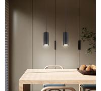 Lampe scandinave Lampe à suspendre Lampes à suspendre Salon Moderne Suspension à une flamme, métal noir MDF aspect bois, 1x douille GU10, LxlxH 9x9x120 cm, lot de 2