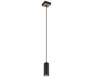 Lampe scandinave Lampe à suspendre Lampes à suspendre Salon Moderne Suspension à une flamme, métal noir MDF aspect bois, 1x douille GU10, LxlxH 9x9x120 cm