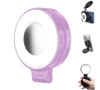 Lampe Selfie magnétique 3-en-1 avec Miroir et Anneau Lumineux LED Rotatif à 360° for téléphone Portable, Petite Lampe Portable à Clipser for Selfies et appels vidéo.(Pink)