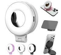 Lampe Selfie magnétique 3 en 1 pour téléphone, Anneau Lumineux Pliable à 360° avec Miroir, lumières Douces tricolores, Rechargeable et Portable, Longue durée de Vie, pour Selfies Maquillage (White)