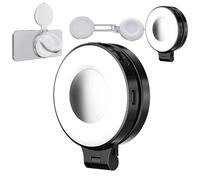 Lampe Selfie magnétique 3 en 1 pour téléphone, Anneau Lumineux Portable avec Miroir pour Selfies, Photographie, TikTok, appels Zoom et vidéoconférence (Noir)