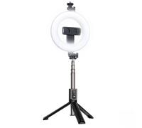 Lampe selfie rechargeable CP X2 LED 16 cm avec télécommande et poignée BT + support au sol 20-90 cm + support pour téléphone