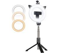 Lampe selfie rechargeable CP X3 LED 16 cm avec télécommande et poignée BT + support au sol 20-90 cm + support pour téléphone