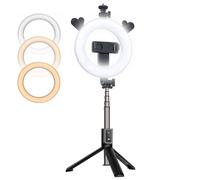 Lampe selfie rechargeable CP X5 LED 16 cm avec télécommande et poignée BT + support au sol 20-90 cm + support pour téléphone G