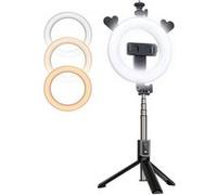 Lampe selfie rechargeable CP X5 LED 16 cm avec télécommande et poignée BT + support au sol 20-90 cm + support pour téléphone