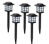Lampe solaire à 5 LED, lampe à brancher, lampe de jardin, capteur crépusculaire, noire, H 38 cm