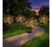 Lampe solaire à enficher Lampe LED pour balcon Nuée de papillons multicolore Piquet de terre, acier inoxydable plastique, LED blanc chaud, H 70 cm, set de 4