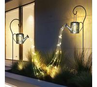 Lampe solaire enfichable arrosoir lampe de jardin d'extérieur en arrosoir design lampe enfichable argent, 24x LED blanc chaud, H 94 cm, jardin balcon allées pelouse, lot de 2