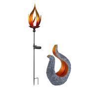 Lampe solaire à LED optique flamme lumière extérieure jardin lampe solaire sculpture lampe de jardin, batterie IP44, noir gris doré, lot de 2