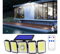 Lampe solaire à LED avec détecteur de mouvement, Lampe solaire IP65,Lampe d'extérieur pivotante blanc froid 6500k 3 modes jardin terrasse entrée cour