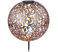 Lampe solaire à LED Décoration de jardin Lampe d'extérieur Lampe de terrasse argentée antique Lampe sphérique avec piquet de terre, découpes décoratives, métal, blanc chaud, DxH 28,5 x 40 cm