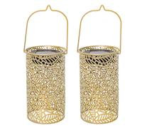 Lampe solaire à LED Effet de lumière Lanterne solaire Motif de feuilles Lampe de jardin solaire, métal doré, LED blanc chaud, DxH 10x18 cm, lot de 2