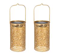 Lampe solaire à LED Effet de lumière Lanterne solaire Motif de feuilles Lampe de jardin solaire, métal bronze, LED blanc chaud, DxH 10x18 cm, lot de 2