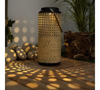 Lampe solaire bambou jardin lampes solaires rotin balcon lanterne solaire bambou, à poser et accrocher, 1x LED blanc chaud, DxH 12 x 45 cm