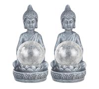 Lampe solaire à LED Figure de Bouddha avec boule de verre craquelée Décoration de jardin Lampe extérieure Bouddha, changement de couleur, 1x LED blanc chaud, H 19,5 cm, lot de 2