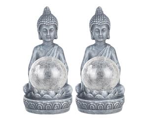 Lampe solaire à LED Figure de Bouddha avec boule de verre craquelée Décoration de jardin Lampe extérieure Bouddha, changement de couleur, 1x LED blanc chaud, H 19,5 cm, lot de 2
