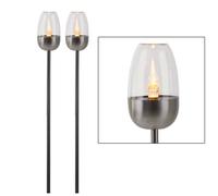 Lampe solaire à LED Lampe de chemin avec piquet de terre Effet de flamme Lampe de jardin extérieure, métal blanc, 1x LED blanc chaud, DxH 8,5x112 cm, lot de 2
