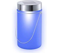 Lampe solaire à LED - Lampe de soleil décorative - Lanterne solaire dans un bocal en verre avec arceau - Lampe décorative à suspendre - Lampe solaire en verre (bleu)