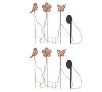 Lampe solaire à LED Piquet de terre Décoration de jardin Lampe extérieure, métal rouillé, fleur, oiseau, papillon, l x h 11 x 45 cm, lot de 6