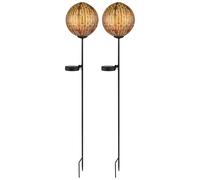 Lampe solaire à LED pour jardin Lampe solaire d'extérieur en métal, avec piquet de terre IP44, effet lumineux, noir cuivre, LED 3000K, DxH 15,5x90cm, lot de 2