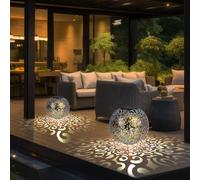Boule solaire lumineuse solaire pour l'extérieur, couleur argent, lampe à brancher, jardin, boule orientale, avec effet de lumière et piquet de sol, 1x LED 3000 Kelvin, DxH 18,5x54 cm