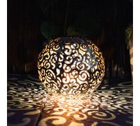 Boule solaire lumineuse solaire pour l'extérieur, couleur argent, lampe à brancher, jardin, boule orientale, avec effet de lumière et piquet de sol, 1x LED 3000 Kelvin, DxH 18,5x54 cm