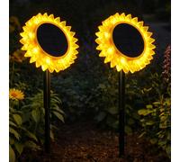 Lampe solaire Tournesol Décoration de jardin Lampe solaire noire jaune, plastique, 1x LED, DxH 13x29,5 cm, lot de 2